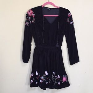 Black Velvet Floral Embroidered Dress